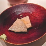 Takaoka - 銚子の鮟肝。これも他で見られない独特の仕立て。新鮮な肝ならではの出汁炊きです。いつも楽しみな大好物♡