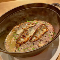 RISTORANTE IL NODO - 「小田原志村さんの無農薬米リゾット　天城の12カ月アマゴ　万願寺唐辛子」