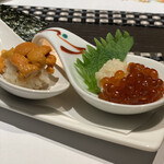 上野 寿司 個室 天通 - ウニとイクラの一口レンゲ