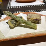 上野 寿司 個室 天通 - アスパラ、帆立巻き、芋