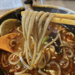 そば切り　高陣 - 【2022年09月】揚げナスカレーそば＠1,480円、麺アップ。