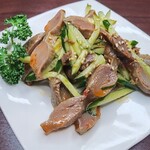 A combination of gizzard and cucumber