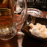 Yakitori Dainingu Mitsuboshi - ビールと付き出しのポテトサラダ