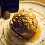 Jumbo mushroom stuffed with lamb/cashew butter