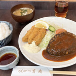 とんかつ 吉兆 - カキフライ・ハンバーグ定食