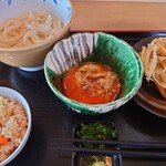 うつ輪 - かき揚げ天たまごつけ麺+かやくご飯♪