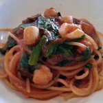 小柱と大和菊菜のプッタネスカ スパゲティ