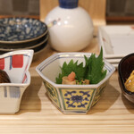 和食と日本酒 田 - あん肝、貝、マスカットと柿の白和え