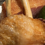 四季彩ダイニング　春 - 大山地鶏を一夜干しにしたものと雲仙ハムのハムカツ。