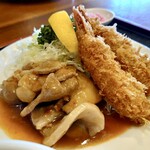 Youshokuno Mikasa - 海老フライとポークのしょうが焼き盛り合わせ定食