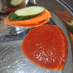 MOMO STATION - Golbera Ko Achar (Tomato Pickle) and Sliced Vegetables