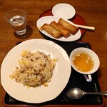 中華ダイニング　KAZU - 料理写真:叉焼炒飯＆春巻  @1,280円也。炒飯は、もっと盛り付けが良いと更に良しなんだよなぁ。