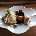 さじこよみ - こだわり豆乳プリン ラムレーズンジェラートと利平栗のVeganモンブラン