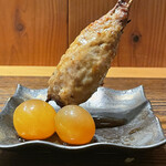 根津 焼鳥 照隅 - つくね燻製金柑