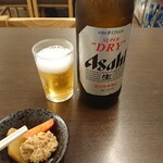 ときわ町屋寿司食堂 - 一杯目・アサヒスーパードライ（大瓶！）