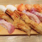 寿司 築地日本海 - イカ　赤貝　穴子　炙り中トロ　