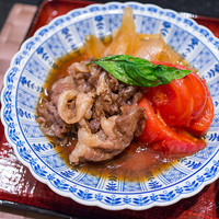 京橋 婆娑羅 - 「昼のおすすめ膳 曙」の"牛しぐれ煮 トマトすき焼き仕立て"（アップ）