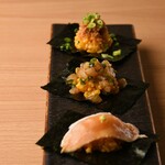 Chicken sushi style (breast meat, amberjack, minced chicken)