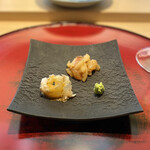 成生 - ・真イカとハタのイカワタ和え、静岡県産 伊勢海老