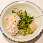 うを徳 - 2022.10 白子と牡蠣の三杯酢（羅臼産雲子、仙鳳趾産真牡蠣、胡瓜）