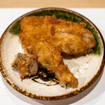 うを徳 - 2022.10 ミックスフライ（金谷産真鯵、知床産鰊、丹波産松茸）いぶりがっこ入り自家製タルタルソース