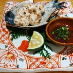 対馬のどぐろとイカ活き造り 博多 魚蔵 - 鱈白子焼き