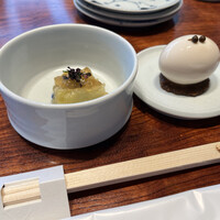 とり田 博多本店 - 前菜2種　なすと半熟卵味噌添え