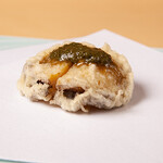 天ぷら 天源 - 鮑の天ぷら自家製肝バターソースで