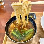 中華そば 千乃鶏 - 味玉鰹昆布水つけ麺の極太縮れ麺
