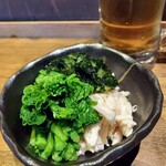 炭や吟蔵 - 菜の花と蒸し鶏の生海苔わさび和え