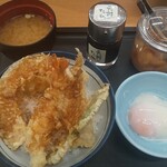 Tendon Tenya - 天丼ご飯小盛り(480円) 半熟玉子(80円)