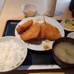 清水家 - 日替定食（ミックスフライ（ハムカツ、チキンカツ、アジフライ）定食）　¥480