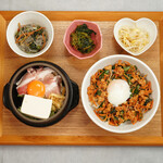 Miso pork sundubu & minced chicken and vegetable bibimbap (white rice or 15-grain rice and Small dish included)