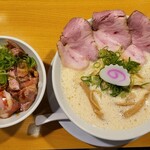鶏そば 啜る - 鶏そば(大盛), レアチャーシュー丼(並)