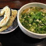 九条葱うどん（500円）＆かぼちゃ天とブロッコリー天