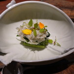 ル クーリュズ - ポーチドエッグ、小松菜としらすのソース