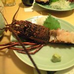 割烹たけした - イセエビ活き作りひとり分。ちょっと食べてから撮影。