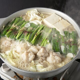 Our proud ` Motsu-nabe (Offal hotpot)'' is made with chicken maple soup stock.