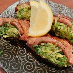 #肉寿司#野菜巻き串#熟成魚 ハッシュタグ - ネギ包み牛タン