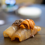 プレゼンテ スギ - 2022.11 杉寿司（インサラータ・ディ・リーゾ、GVヒラスズキ、羅臼産バフンウニ、千葉産＆神奈川産黒トリュフ）