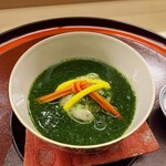 赤坂 菊乃井 - 【蓋物】「甘鯛の粟蒸し  菊菜餡  道明寺  椎茸  栗  青味大根  人参  柚子」