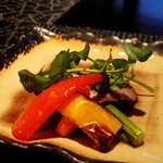 別邸 山風木 - 特別ﾒﾆｭｰ(鴨肉ﾛｰｽﾄと焼き野菜のﾊﾞﾙｻﾐｺｿｰｽ?)@山風木 ﾌﾞｯﾛｯｺﾘｰが苦手と伝えたら作っていただけました。