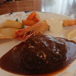 珈味路 - ハンバーグと有頭エビのフライの定食