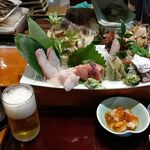 亀喜寿司 - ●ﾗﾝﾁ･単品。付出 特製松前漬+料理15,072(造盛り+北寄貝ﾋﾓ串焼+ﾒﾊﾞﾁ鮪ﾏｸﾞﾛはがし漬の茶漬)+中瓶B 682X2+冷酒 (一ノ蔵限定 1合 1,210X2)=18,854円