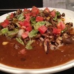 カルダモン． - 挽き肉とシメジ、コーンの炒めレタス和えカレー