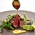 メインダイニング - 【公式HP】川奈ディナー：国産牛ヒレ肉のグリル　山葵、アボカドのディップとレモンカード　温野菜添え