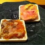 神保町 傳 - 干し柿、いぶりがっこ、そして、フォアグラが入ってる