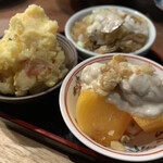 福島 こうふく屋 - ポテサラ、柿の白和え、蟹の春雨ナントカ