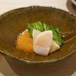 鮨 西崎 - ほたて、きゅうり、柿酢