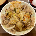 Sukiya - すき焼き牛丼とん汁たまごセット 中盛つゆだく